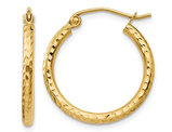14K Yellow Gold Small Diamond Cut Hoop Earrings 3/4 Inch (2.00 mm)